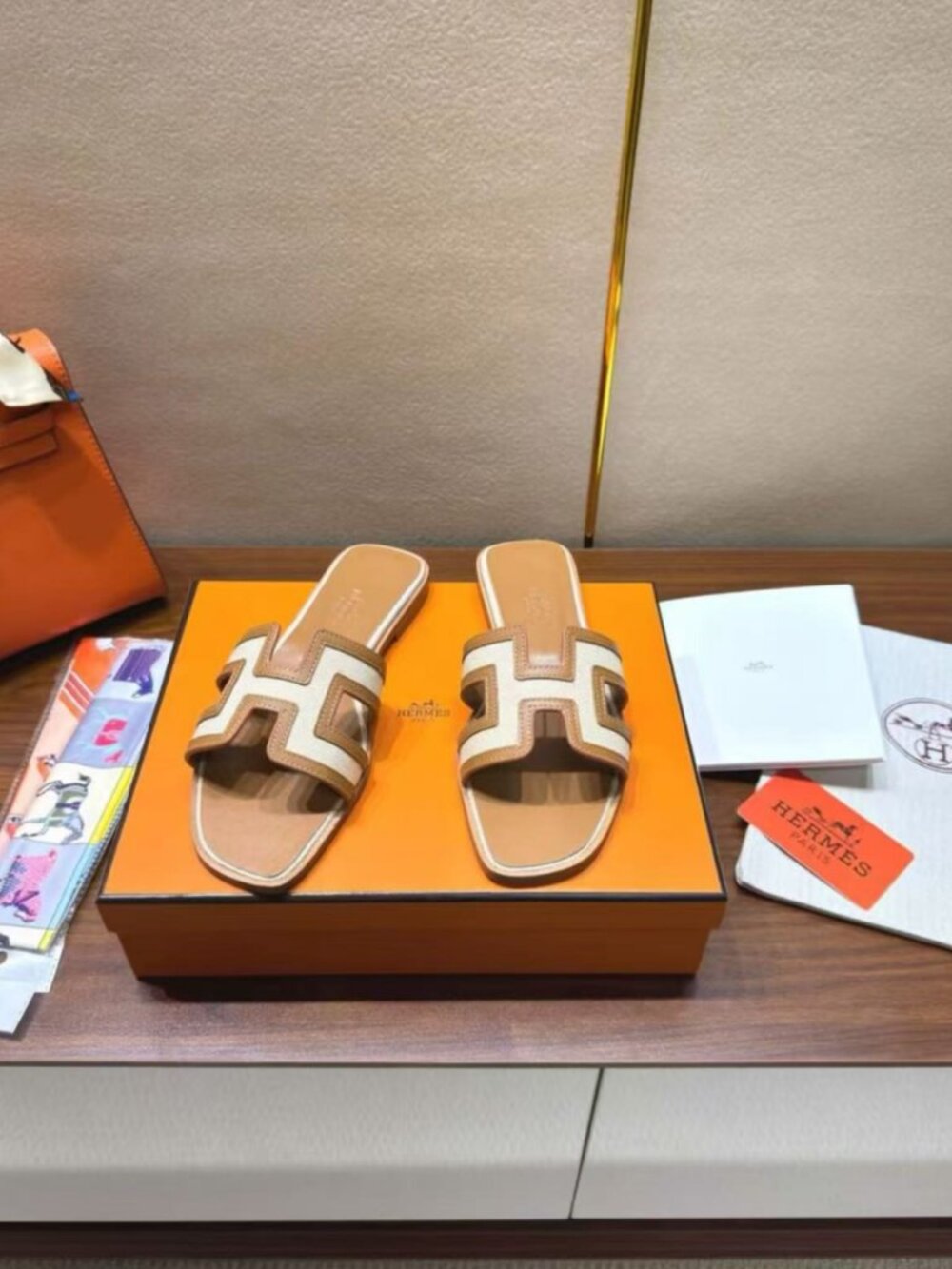 Hermes Oran Two-Tone H Flat Slide Sandals - Picture 3 of 6